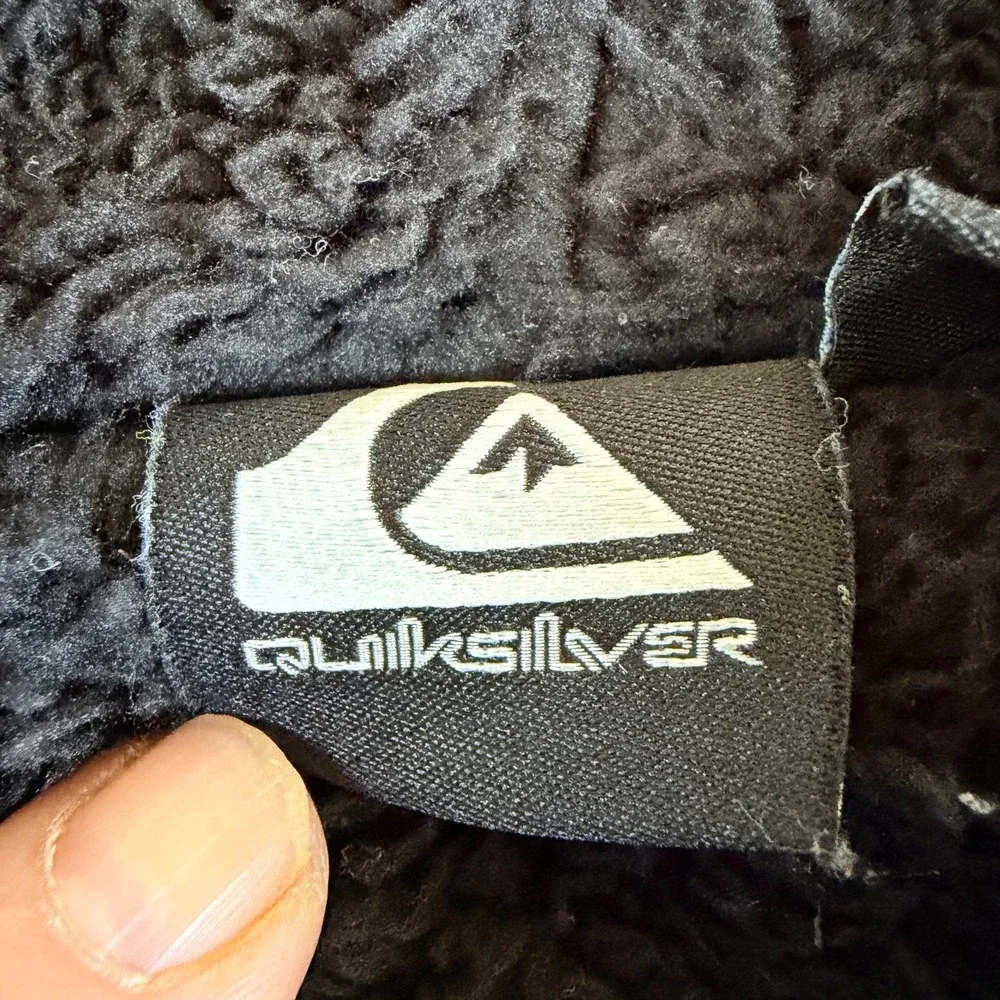 Quicksilver Hoodie Boys M 10/12 Blue Cotton Sherpa Lined Printed Logo Full‎ Zip